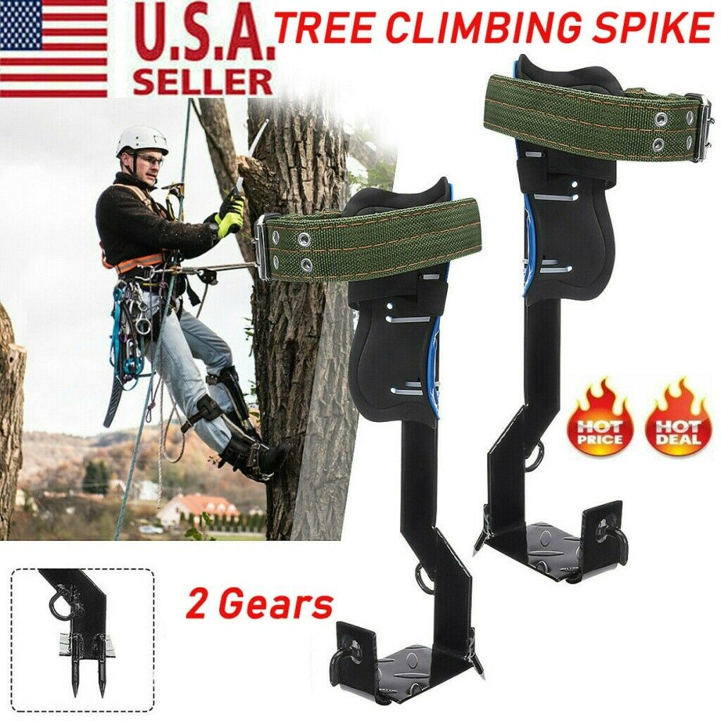 Tree Climbing Spike Set Adjustable Safety Belt Gloves Lanyard Rescue Belt  440lbs